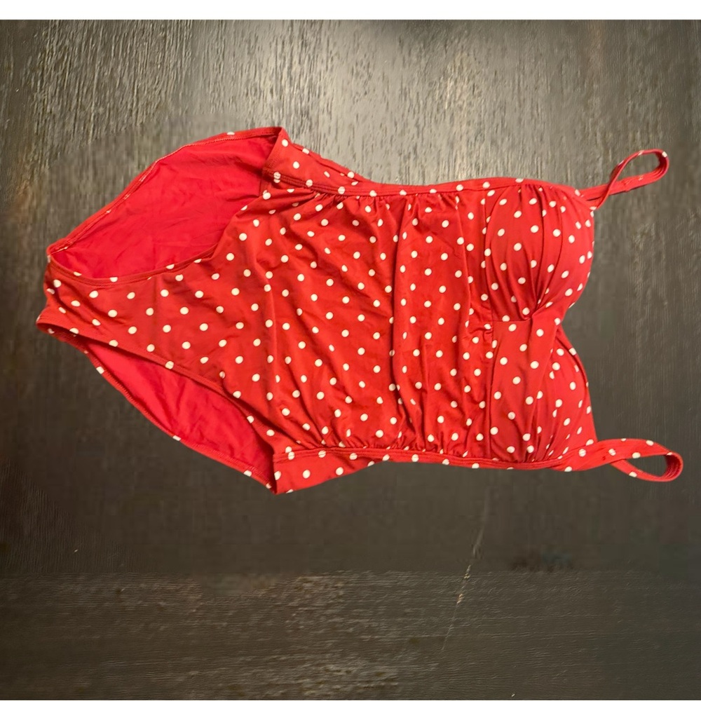 Nip Tuck Swim Red Polka Dot Tummy Control One Piece Swimsuit US 10